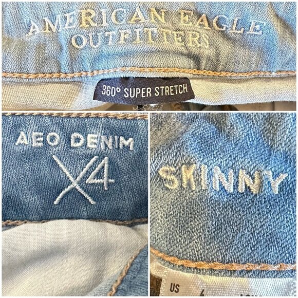American Eagle 360 Degree Stretch Light Wash Distressed Skinny Jeans Size 4 - Picture 5 of 7